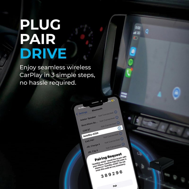 AutoSky Wireless Carplay Adapter for Apple iPhone by - Multi-User Seamless Connection for Convert Wired to Wireless Car Play Adapter - No Latency from iOS 10+ to Screen w/USB C - Image 5